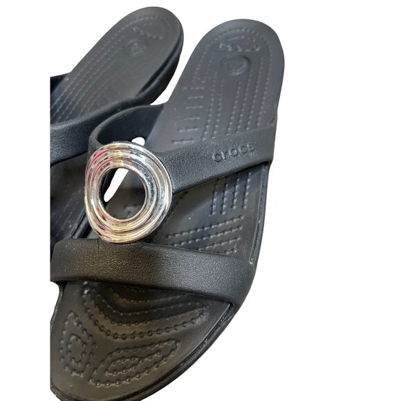 Crocs Sanrah Black Beveled Circle Flat Slide Sandal Women Size 8 Discontinued - Picture 4 of 12